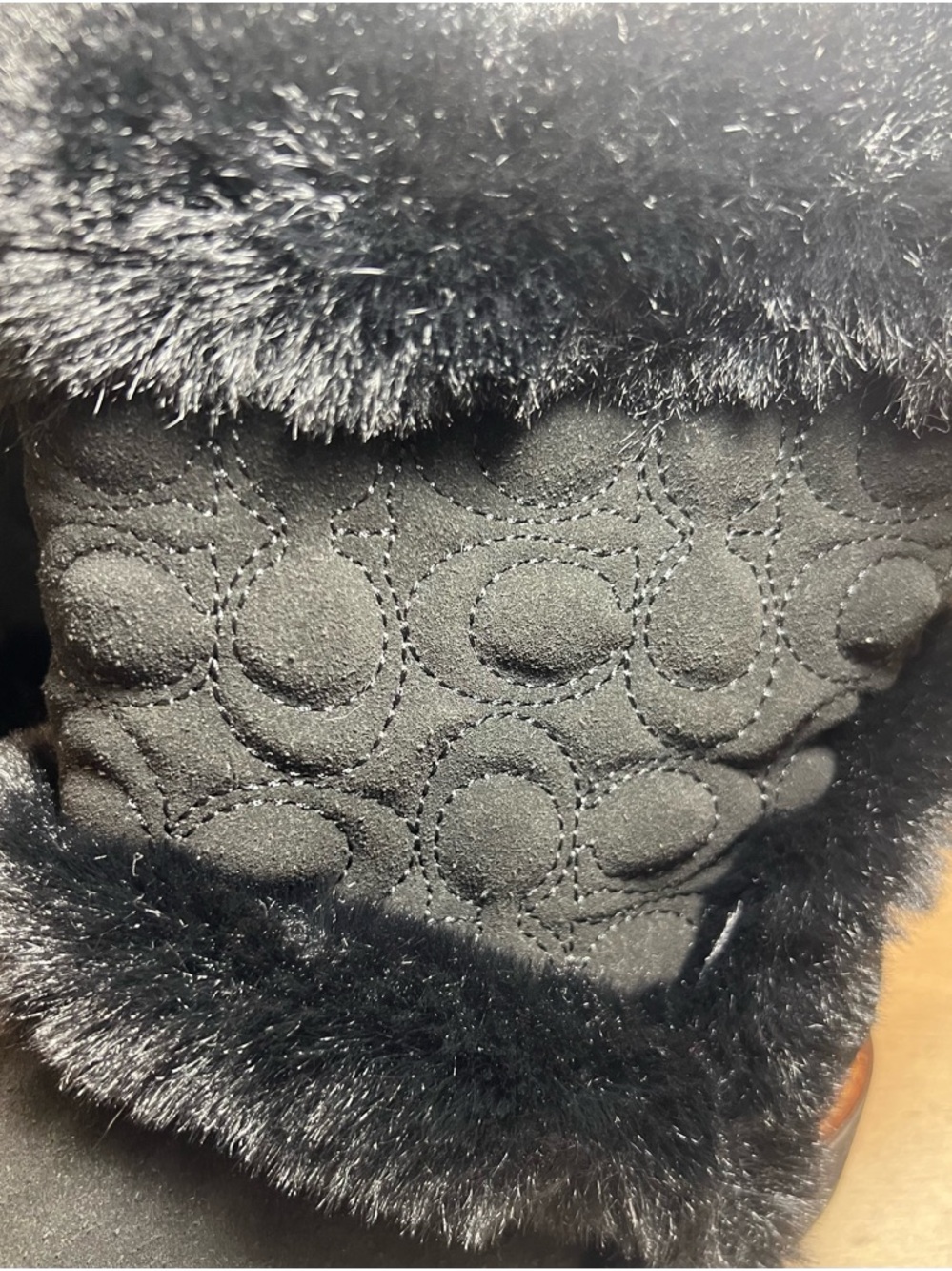 COACH IZZIE Boots Size 11 Black Signature Midcalf Suede Faux Fur FG4597 - Picture 13 of 16